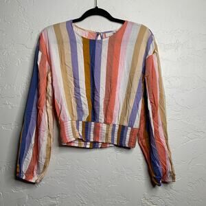 SO Multicolor Stripe Long Sleeve Cropped Blouse womens XS bohochic bohemian‎